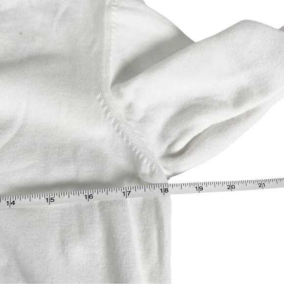 Sutton Studio White Black Cotton Tipped Button Up Cardigan Sweater Size Medium - Picture 4 of 7